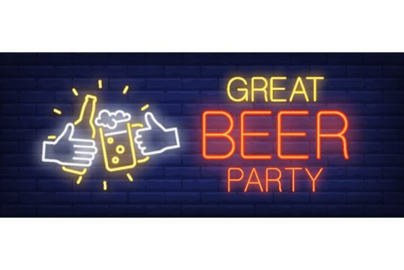 Download Great Beer Party Neon Sign. Glowing Insc - Neon sign Collection