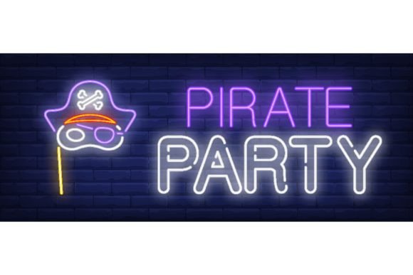 Download Pirate Party Neon Sign. Glowing Inscript - Neon sign Collection