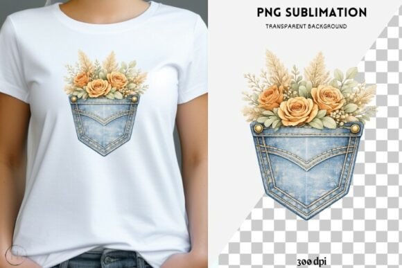 Download Denim Pocket with Flowers Png Design - Design Collection