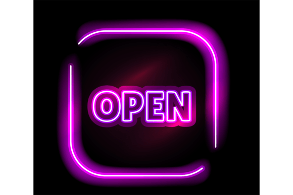 Download Open Neon Sign. Purple Light. Nightclub - Neon sign Collection