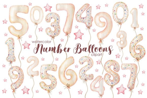 Download Watercolor Number Pink Balloons. - Number Collection