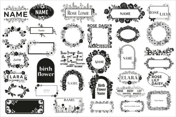 Download Elegant Birth Flower Name Frame Design - Design Collection